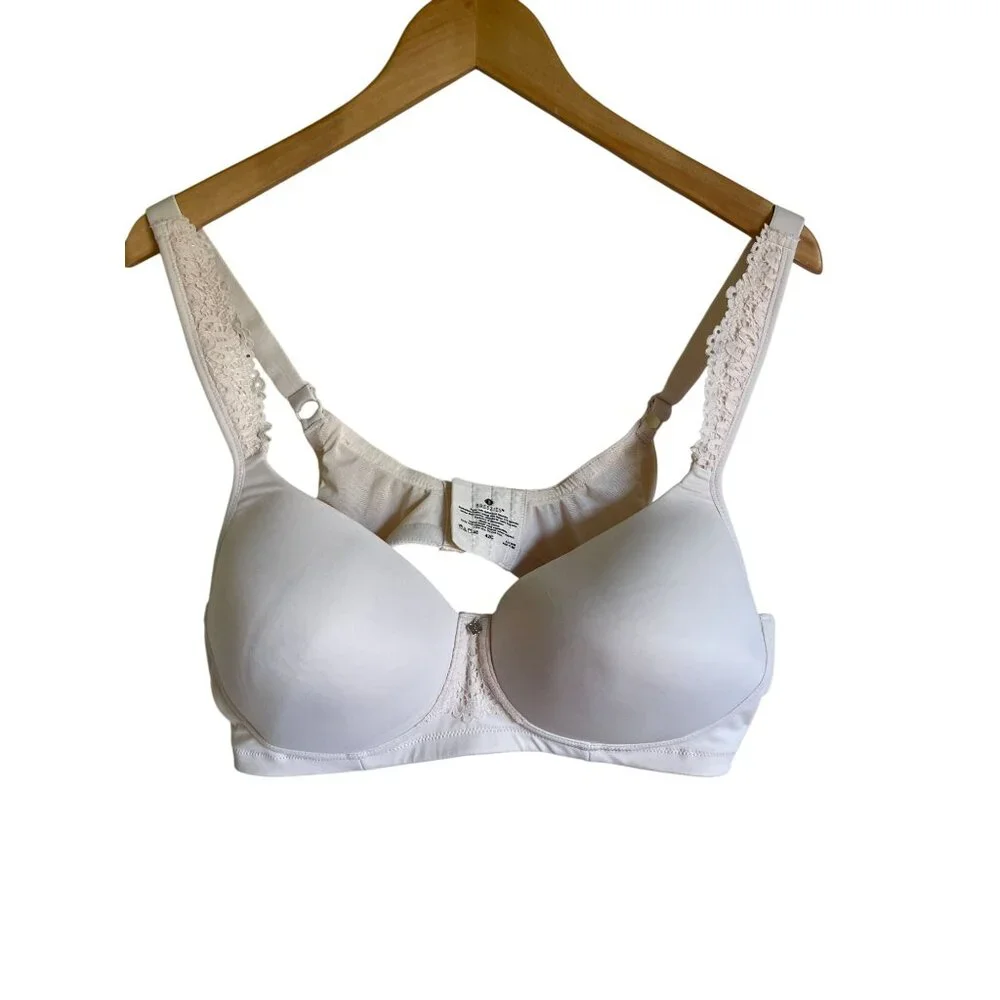 BREEZIES 42C Luxe Lace Cream Ivory Lace Trim Bra Wire Free T-Shirt Soft Shell A2